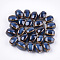 Handmade Porcelain Beads, Fancy Antique Glazed Porcelain, Oval, Royal Blue, 12~14x9~10.5x9~11mm, Hole: 2.5mm