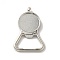 Alloy Pendant Cabochons Settings, Bottle Opener, Flat Round, Platinum, Tray: 24.5mm, 58x37x4mm, Hole: 3.5mm