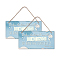 Natural Wood Hanging Wall Decorations, with Jute Twine, Rectangle, Aqua, Word, 15x30x0.5cm