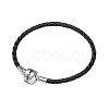 TINYSAND Rhodium Plated 925 Sterling Silver Braided Leather Bracelet Making TS-B-128-18-1