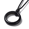 Natural Obsidian Ring Pendant Necklace with Waxed Cords NJEW-R262-01A-10-3