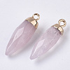 Top Golden Plated Natural Rose Quartz Pointed Pendants G-S359-078E-3