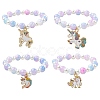 Glass Beaded Stretch Bracelet with Alloy Enamel Unicorn Charm for Kids BJEW-JB09555-1