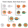 SUNNYCLUE Halloween 200Pcs 5 Styles Handmade Polymer Clay Cabochons CLAY-SC0001-20-2