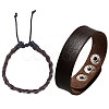 2Pcs 2 Styles Adjustable Cowhide Leather Cord Braided Bracelets BJEW-CL0001-15-1