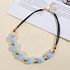 Resin Cube & Round CCB Plastic Beaded Necklaces with Leather Cords for Women WG0341F-03-1