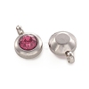 Trendy Original Color 304 Stainless Steel Grade A Rhinestone Flat Round Charm Pendants RB-M030-06B-2