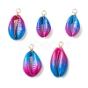 Spray Painted Natural Cowrie Shell Deep Sky Blue Pendants PALLOY-JF04260-02-1