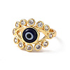 Lampwork Evil Eye Open Cuff Ring with Clear Cubic Zirconia RJEW-L104-03G-01-2