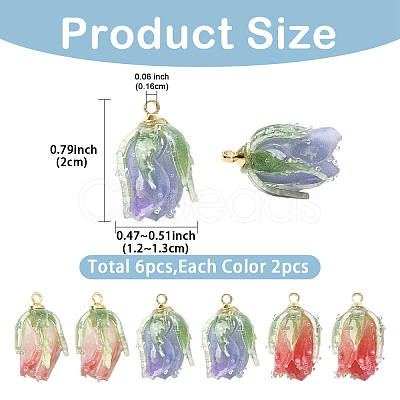 6Pcs 3 Colors Transparent Acrylic Pendants SACR-YW0002-09-1