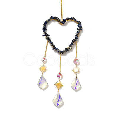 Heart Natural Lapis Lazuli Chips Hanging Ornaments HJEW-G024-01H-1