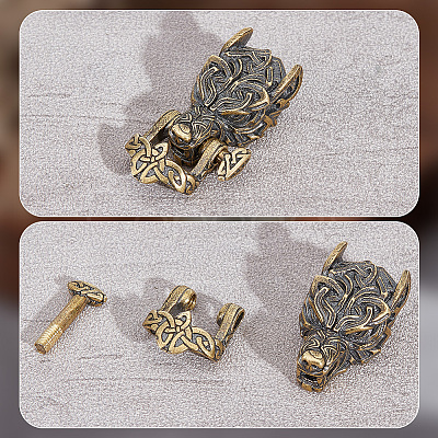 HOBBIESAY 1PC Tibetan Style Wolf Shaped Brass Shackle Clasps FIND-HY0002-78-1