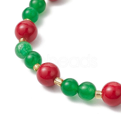 Christmas Natural Dyed Mashan Jade Gemstone Beaded Stretch Bracelets BJEW-MZ00193-1