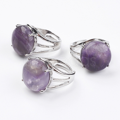Adjustable Natural Amethyst Finger Rings RJEW-F075-01H-1
