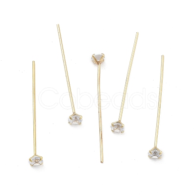Brass Micro Pave Clear Cubic Zirconia Head Pins KK-M306-09G-03-1