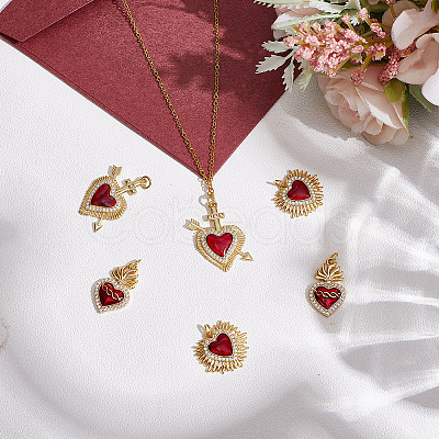 6Pcs 3 Styles Brass Micro Pave Clear Grade AAA Cubic Zirconia Pendants KK-BBC0015-33A-1