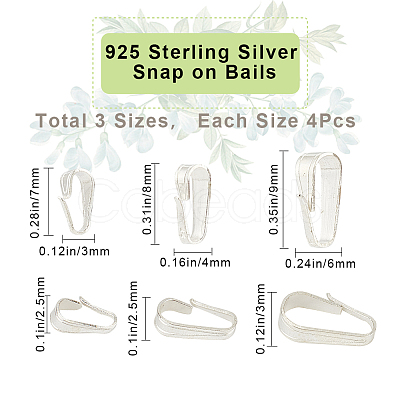12Pcs 3 Size 925 Sterling Silver Snap on Bails STER-CN0001-20-1
