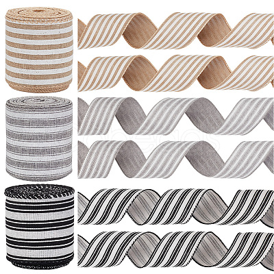 3 Rolls 3 Colors Polyester Striped Ribbons OCOR-GA0001-87-1
