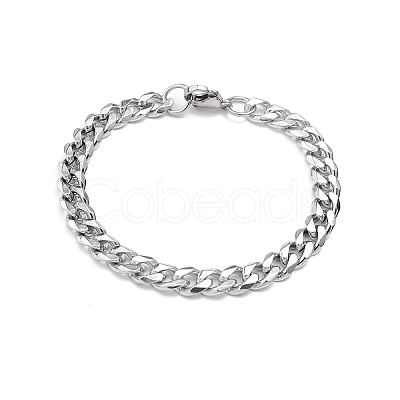 Tarnish Resistant 201 Stainless Steel Curb Chain Bracelets with Lobster Claw Clasps for Men BJEW-P316-01B-P-1