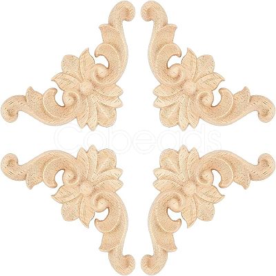 Natural Solid Wood Carved Onlay Applique Craft WOOD-FH0001-21-1