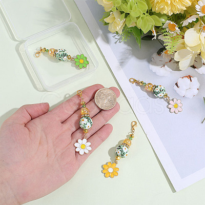 4Pcs Flower Glass Seed & Alloy & Enamel Pendant Decorations HJEW-DR00311-1