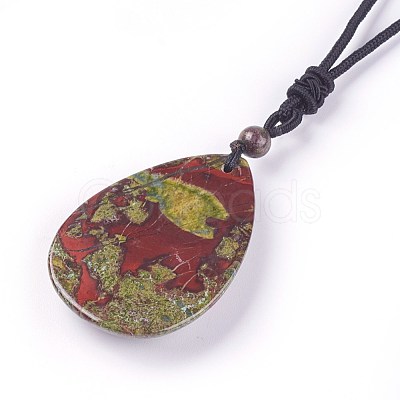 Adjustable Natural Indian Blood Stone Pendant Necklaces NJEW-A125-D02-1