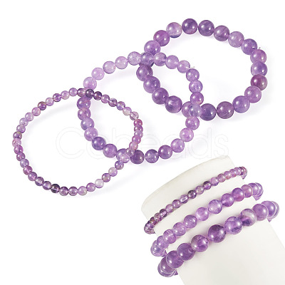 3Pcs Natural Amethyst Beads Stretch Bracelets for Women BJEW-TAC0033-1