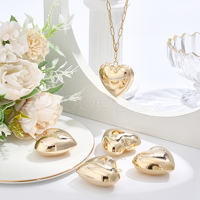 5Pcs Heart Brass Pendants KK-BBC0025-58C-1