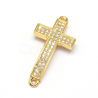 Curved Latin Sideways Cross Brass Micro Pave Cubic Zirconia Links X-ZIRC-E010-02G-1