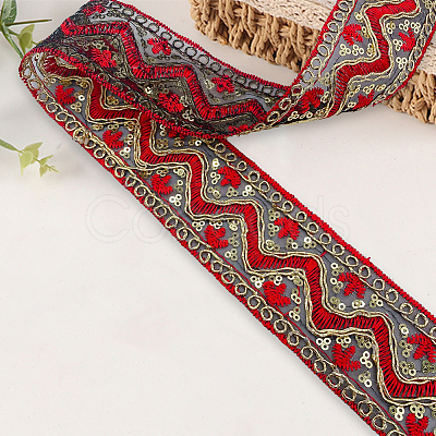 10 Yards Polyester Embroidery Lace Ribbon with Paillette PW-WG94215-01-1