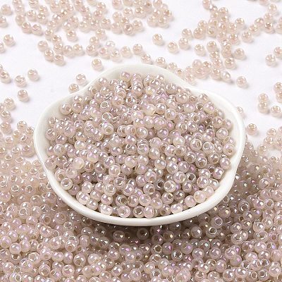 6/0 Opaque Colours Rainbow Plated Round Glass Seed Beads SEED-T006-04D-02-1