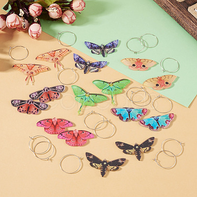 4 Pairs 4 Colors Butterfly Alloy & Acrylic Hoop Earrings EJEW-TA0001-88A-1
