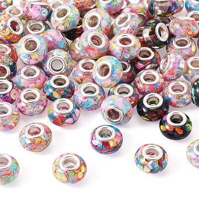 66Pcs 11 Colors Transparent Resin Rondelle European Beads RESI-TA0004-86-1