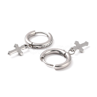 6Pairs Crystal Rhinestone Cross Dangle Hoop Earrings with 304 Stainless Steel Pin for Women EJEW-F280-04P-1