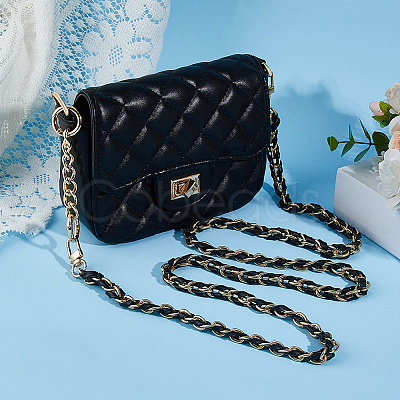 1Pc Black PU Leather Alloy Purse Chains FIND-HS0001-91G-1