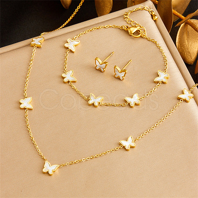 Stainless Steel & Natural Shell Chain Necklace & Bracelet & Stud Earring FS-WG047CA-02-1