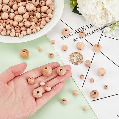 300Pcs 6 Styles Beech Wood European Large Hole Beads WOOD-PH0002-80-1