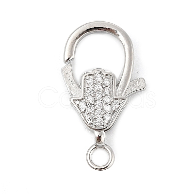 Brass Micro Pave Clear Cubic Zirconia Lobster Claw Clasps KK-P299-04P-1