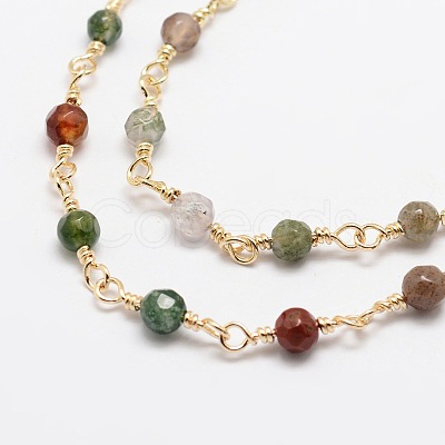 3.28 Feet Faceted Round Natural Agate Handmade Beaded Chains X-CHC-L034-25-NR-1
