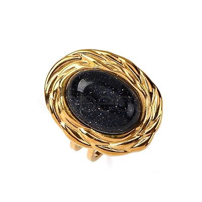 Oval Synthetic Blue Goldstone Finger Rings RJEW-M063-01G-15-1