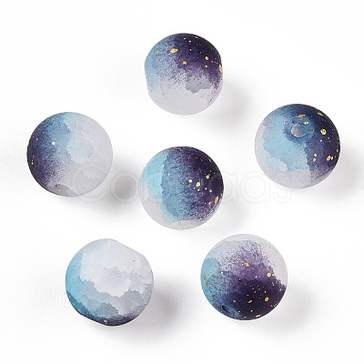Frosted Baking Paint Crackle Glass Beads with Glitter Powder DGLA-T004-6mm-01J-1