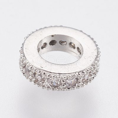 Brass Micro Pave Cubic Zirconia Rondelle European Beads ZIRC-F083-094P-RS-1