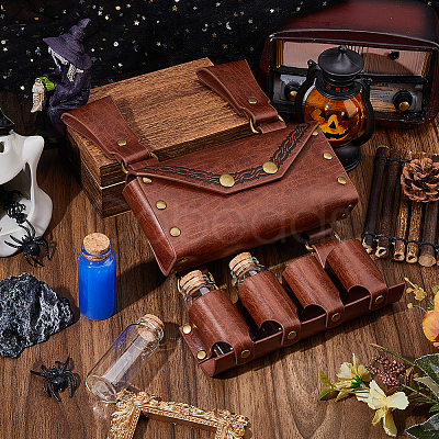 Rectangle PU Leather Medieval Waist Belt Bag with Belt and 4 Glass Potion Bottles AJEW-WH0752-296B-1