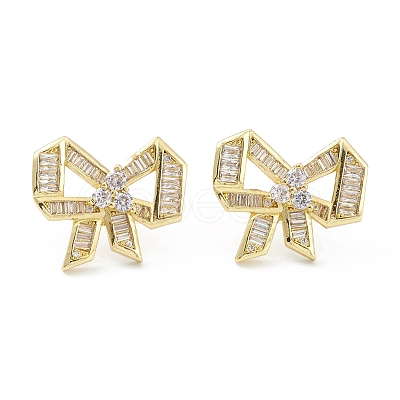 Bowknot Rack Plating Brass Cubic Zirconia Stud Earrings for Women EJEW-K245-07G-1