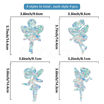 16 Sheets 4 Styles Waterproof PVC Colored Laser Stained Window Film Adhesive Static Stickers DIY-WH0314-067-1