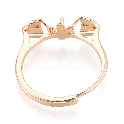 Flower & Bowknot Brass Micro Pave Clear Cubic Zirconia Adjustable Ring Settings KK-T076-78G-1