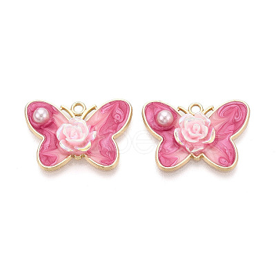 Rack Plating Alloy Enamel and ABS Imitation Pearl and Acrylic Pendants ENAM-T091-64B-1