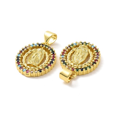 Rack Plating Eco-Friendly Brass Micro Pave Cubic Zirconia Pendants KK-F844-04G-1