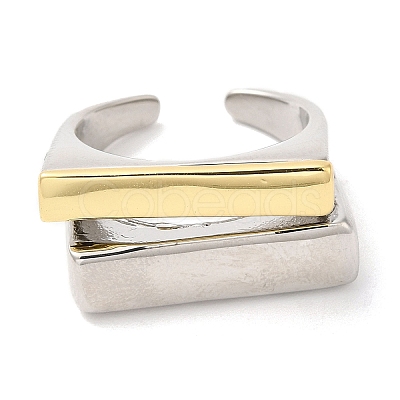 Rack Plating Two Tone Brass Rectangle Open Cuff Ring for Women RJEW-A016-02P-1