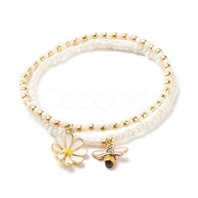 2Pcs Glass Seed Beaded Stretch Bracelets Set BJEW-JB08088-03-1